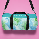 Bolso De Deporte Pequeño Nombre personalizado del patrón de mármol líquido<br><div class="desc">acuarela Patrón de mármol líquido Nombre personalizado Duffle Bag Gym Bag Sports Bag cuenta con un patrón de mármol líquido color agua verde y azul. Personalizado con tu nombre. Hace un gran regalo para cumpleaños, Navidades, vacaciones, Día de la Madre y de vuelta a la escuela. Perfecto para deportes, gimnasia,...</div>