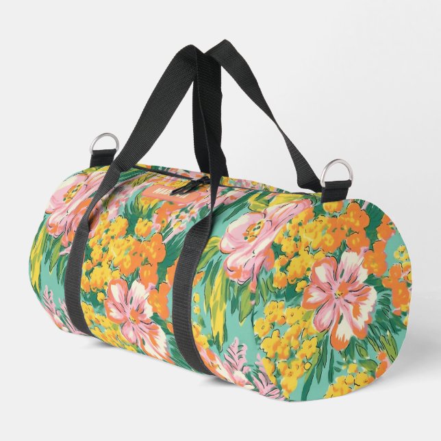 Bolso De Deporte Pequeño Nombre personalizado del patrón floral tropical mo (Esquina izquierda)