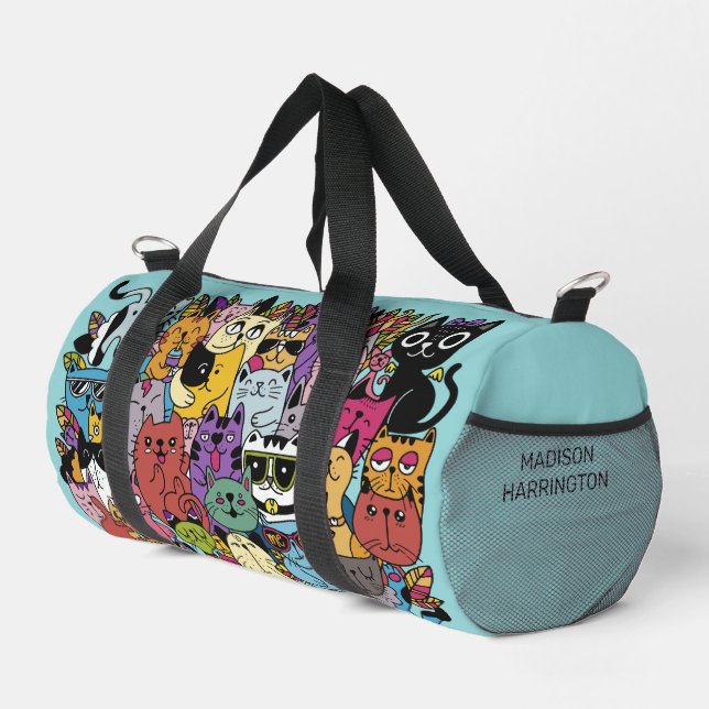 Bolso De Deporte Pequeño Nombre personalizado Ilustracion de gatos divertid (Esquina derecha)