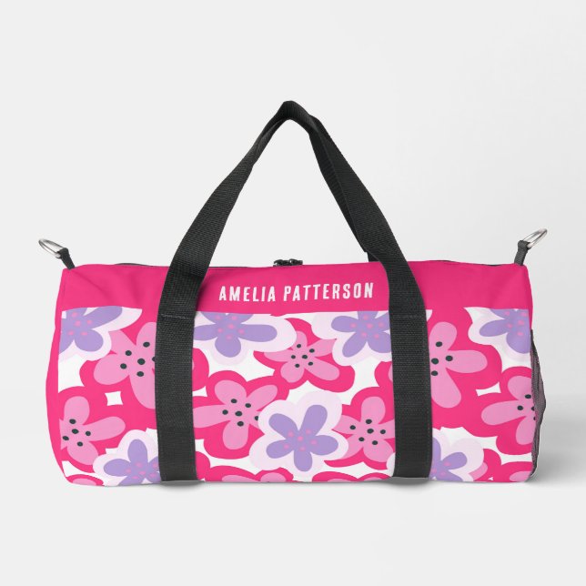 Bolso De Deporte Pequeño Nombre personalizado moderno de flor rosada tropic (Anverso)
