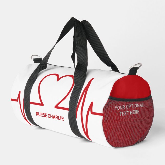 Bolso De Deporte Pequeño Nombre y ocupación personalizados de Heart EKG (Esquina derecha)