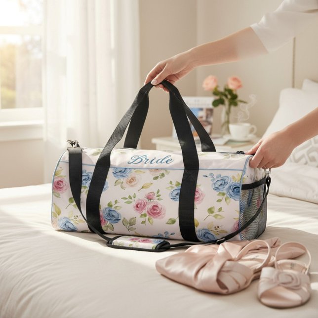 Bolso De Deporte Pequeño Novia Flores Rosa Azul Acuarela Boda (Subido por el creador)