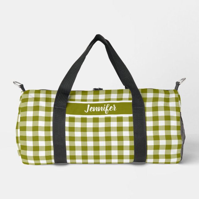 Bolso De Deporte Pequeño Olive Green Plaid Gingham Personalized (Anverso)