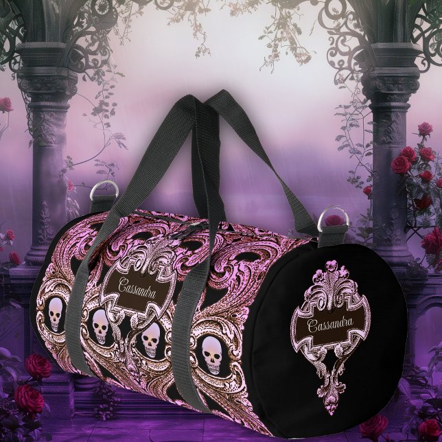 Bolso De Deporte Pequeño Ornamento rosa gótico con cráneo personalizado (Subido por el creador)
