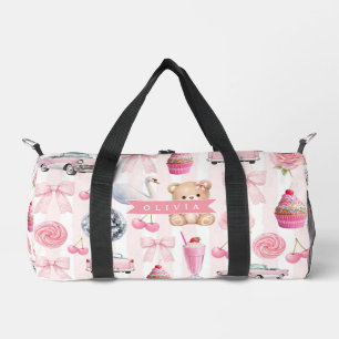 Bolso De Deporte Pequeño Oso de peluche rosa coqueto personalizado retro ad
