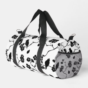 Bolso De Deporte Pequeño Pájaros de patrón en blanco y negro en flores de c