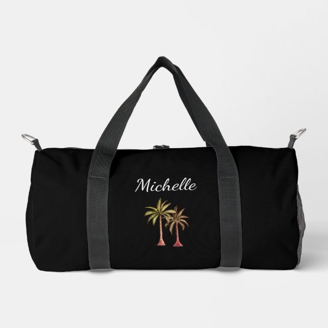 Bolso De Deporte Pequeño Palm Trees Tropicales Elegante Script Clásico Negr (Anverso)