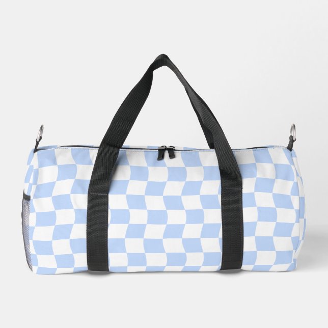 Bolso De Deporte Pequeño Pastel Blue White Retro Checkerboard Pattern (Reverso)