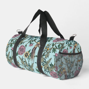 Bolso De Deporte Pequeño Patrón botánico de color azul estilo vintage