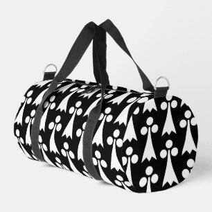 Bolso De Deporte Pequeño Patrón de armiño, Patrón medieval, Blanco sobre ne