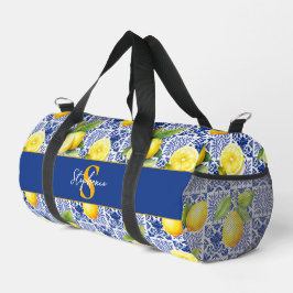Bolso De Deporte Pequeño Patrón de Baldosa de Limón Azul Blanco Mediterráne