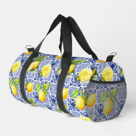 Bolso De Deporte Pequeño Patrón de Baldosa de Limón Azul Blanco Mediterráne