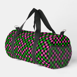 Bolso De Deporte Pequeño Patrón de cuadros rosa, verde y negro