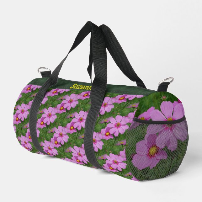 Bolso De Deporte Pequeño Patrón de flores de cosmos rosadas personalizado (Esquina derecha)
