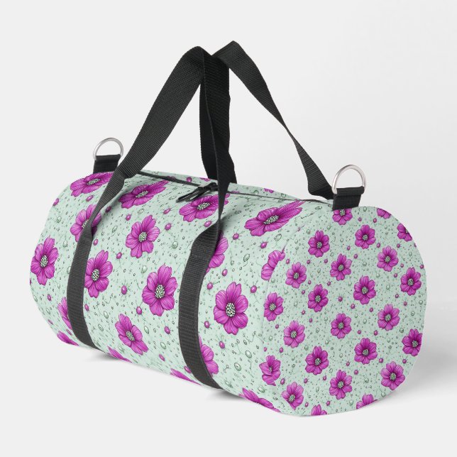 Bolso De Deporte Pequeño Patrón de flores rosadas con gotas (Esquina izquierda)