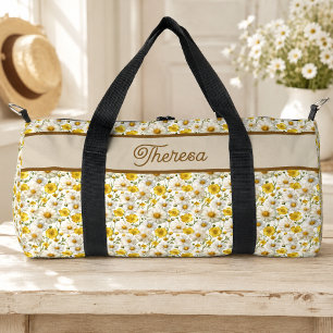 Bolso De Deporte Pequeño Patrón de flores silvestres amarillas con monogram