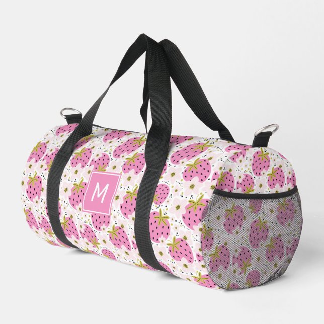 Bolso De Deporte Pequeño Patrón de fresas rosadas monograma personalizado (Esquina derecha)