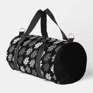 Bolso De Deporte Pequeño Patrón de hoja de anciano negro blanco gris