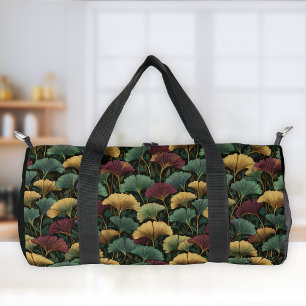 Bolso De Deporte Pequeño Patrón de hoja de Ginkgo Verde azulado Borgoña
