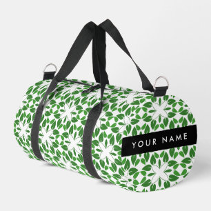 Bolso De Deporte Pequeño Patrón de Hoja, Hojas Verdes, Tu Nombre