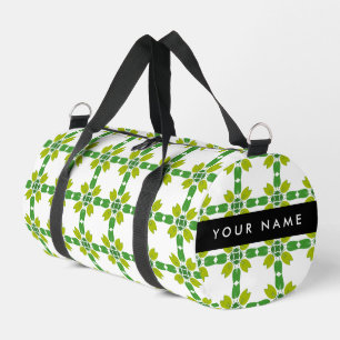 Bolso De Deporte Pequeño Patrón de Hoja, Hojas Verdes, Tu Nombre
