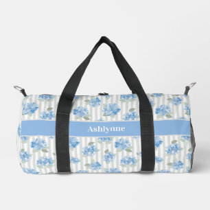 Bolso De Deporte Pequeño Patrón de Hortensia Azul Elegante Nombre de Franja