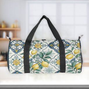 Bolso De Deporte Pequeño Patrón de limón de estilo francés con baldosas azu