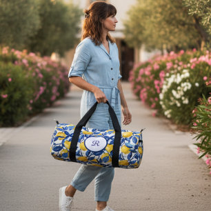 Bolso De Deporte Pequeño Patrón de Limón Monograma Acuarela Azul