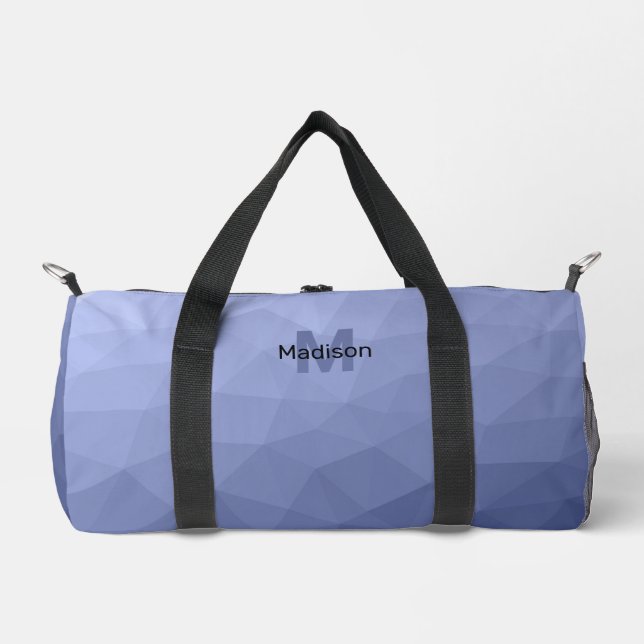 Bolso De Deporte Pequeño Patrón de malla geométrica azul gris Monograma (Anverso)