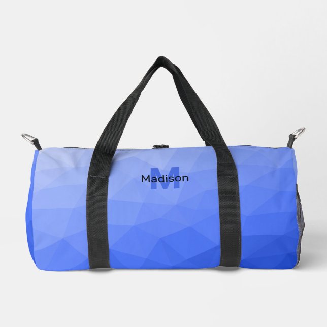 Bolso De Deporte Pequeño Patrón de malla geométrica azul oscuro Monograma (Anverso)