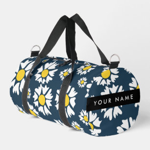 Bolso De Deporte Pequeño Patrón de margaritas, Margaritas blancas, Tu nombr