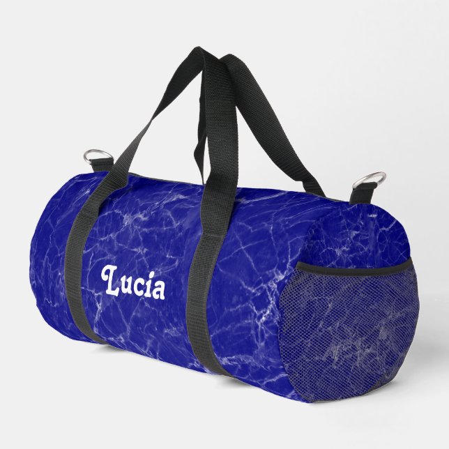 Bolso De Deporte Pequeño Patrón de mármol azul de nombre personalizado (Esquina derecha)