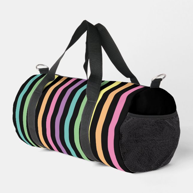 Bolso De Deporte Pequeño Patrón de rayas de arcoiris pastel en negro (Esquina derecha)