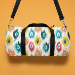 Bolso De Deporte Pequeño Patrón de resumen tribal colorido monograma<br><div class="desc">Patrón de resumen tribal colorido de monograma Nombre personalizado Bolsa deportiva Bolsa de dufas de gimnasia tiene un elegante y colorido patrón étnico en verde azulado, naranja, amarillo y rosa sobre un fondo blanco. Añada su monograma, nombre o texto personalizado para un regalo fabuloso para su familia y amigos. Creado...</div>