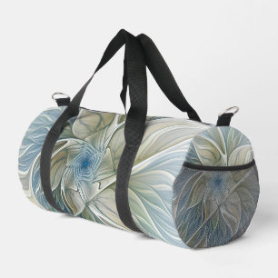 Bolso De Deporte Pequeño Patrón de sueño floral Resumen Fractal caqui azul