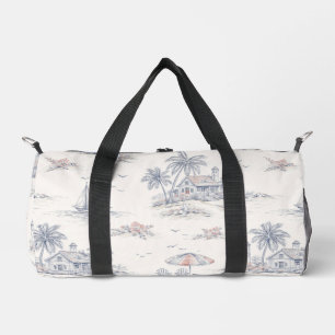 Bolso De Deporte Pequeño Patrón de Toile Francés Tropical Costero Azul