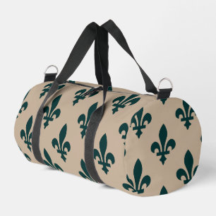 Bolso De Deporte Pequeño Patrón Fleur de Lis, verde francés real en crema