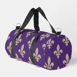 Bolso De Deporte Pequeño Patrón Flor de Lis, Crema Real Francesa sobre Púrp