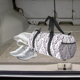 Bolso De Deporte Pequeño Patrón floral boho moderno ciruela blanco