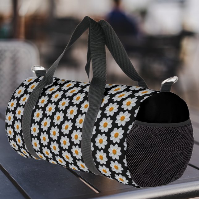 Bolso De Deporte Pequeño Patrón floral de Dahlia blanca en negro (Subido por el creador)