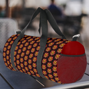Bolso De Deporte Pequeño Patrón floral de dalia de collar rojo sobre negro