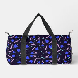Bolso De Deporte Pequeño Patrón floral de primavera sobre fondo azul oscuro