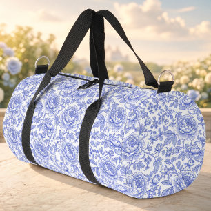 Bolso De Deporte Pequeño Patrón floral de toile francés azul