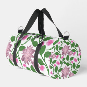 Bolso De Deporte Pequeño Patrón floral rosa con hojas verdes