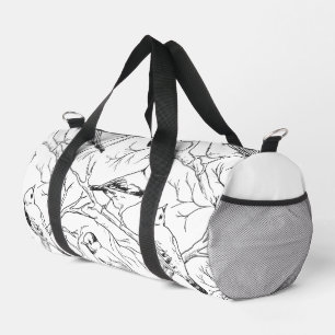 Bolso De Deporte Pequeño Patrón moderno de aves dibujadas a mano en blanco 