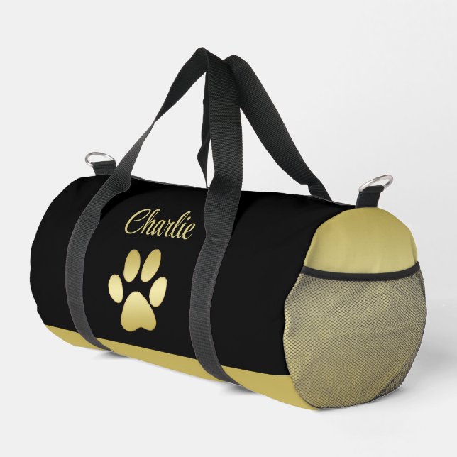 Bolso De Deporte Pequeño Paw dorada de perro brillante sobre fondo negro (Esquina derecha)