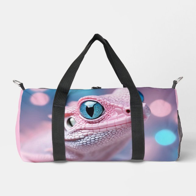 Bolso De Deporte Pequeño Pequeño lagartito rosado con ojos azules grandes (Anverso)