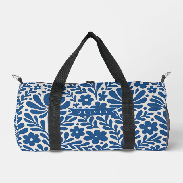 Bolso De Deporte Pequeño Personalized Blue Folk Floral Nordic Custom (Anverso)