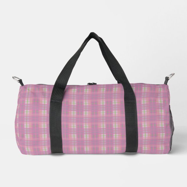 Bolso De Deporte Pequeño Pink Plaid Duffle Bag, Small (Anverso)