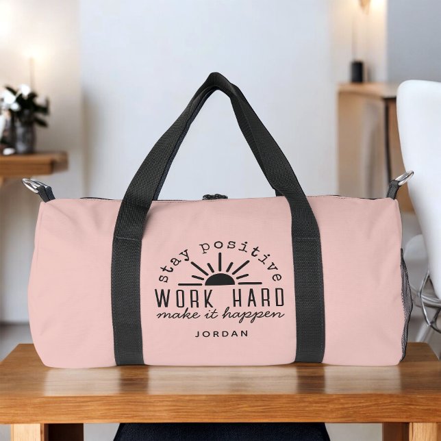 Bolso De Deporte Pequeño Pink Positive Motivational Quote with Name (Personalize with any name!)